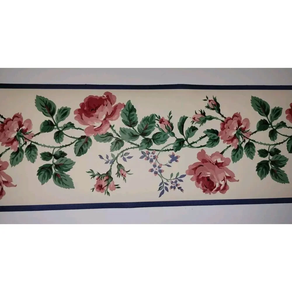 Chapters Wallcovering Pre-pasted Wall Border - Pink Blue Green Flowers - 5 yds